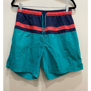 90s Eddie Bauer Swim Trunks Colorblock Stripes Medium Retro Surfer Skater Prep
